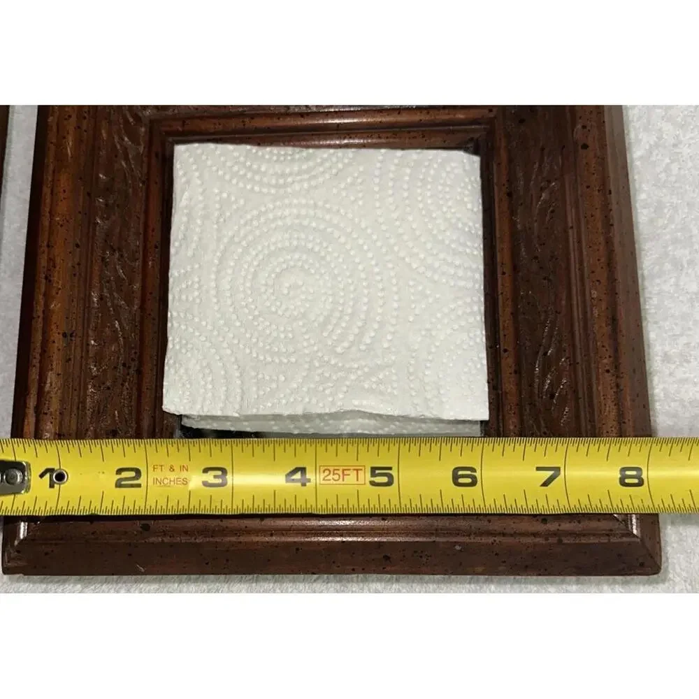 Set Of 2 Vtg Solid Wood Carved Ornate Detailed frame Mirror Wall Mount 8x8x2